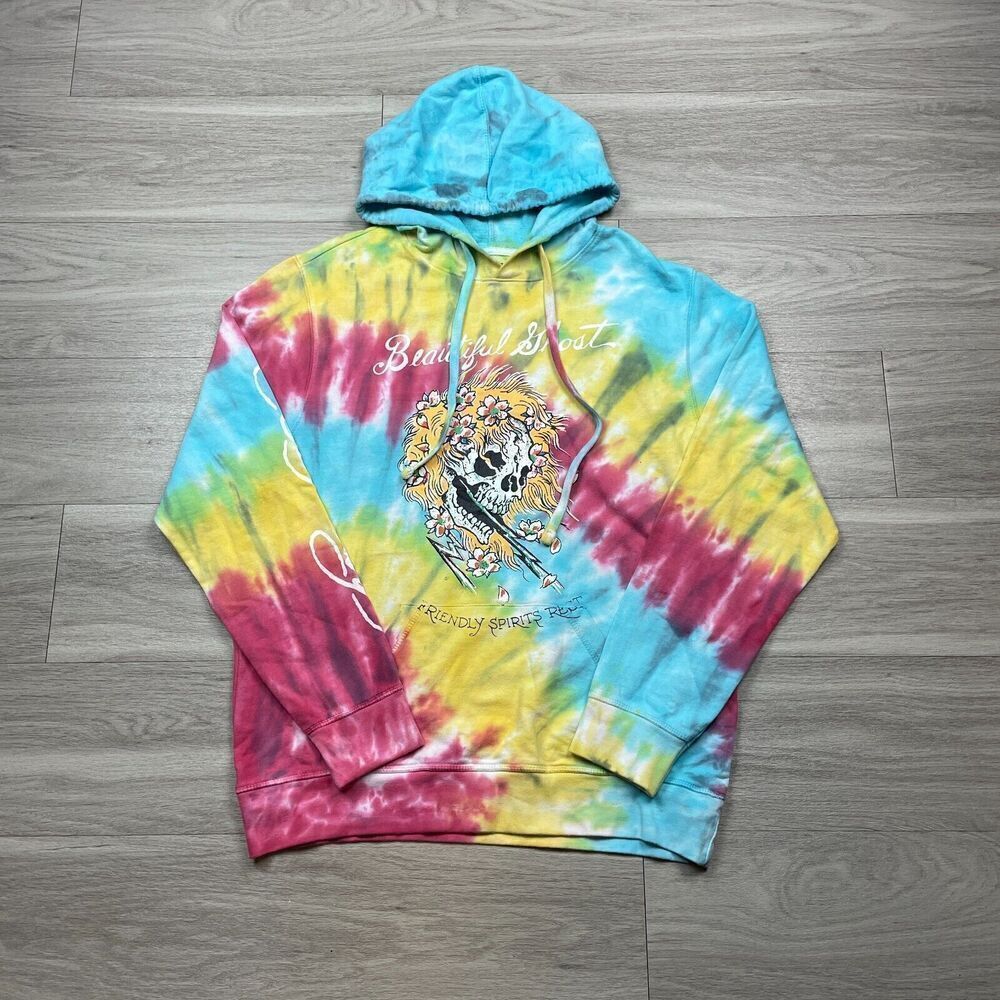 Ed Hardy Hoodie Mens Medium Blue Tie Dye Skull Y2K